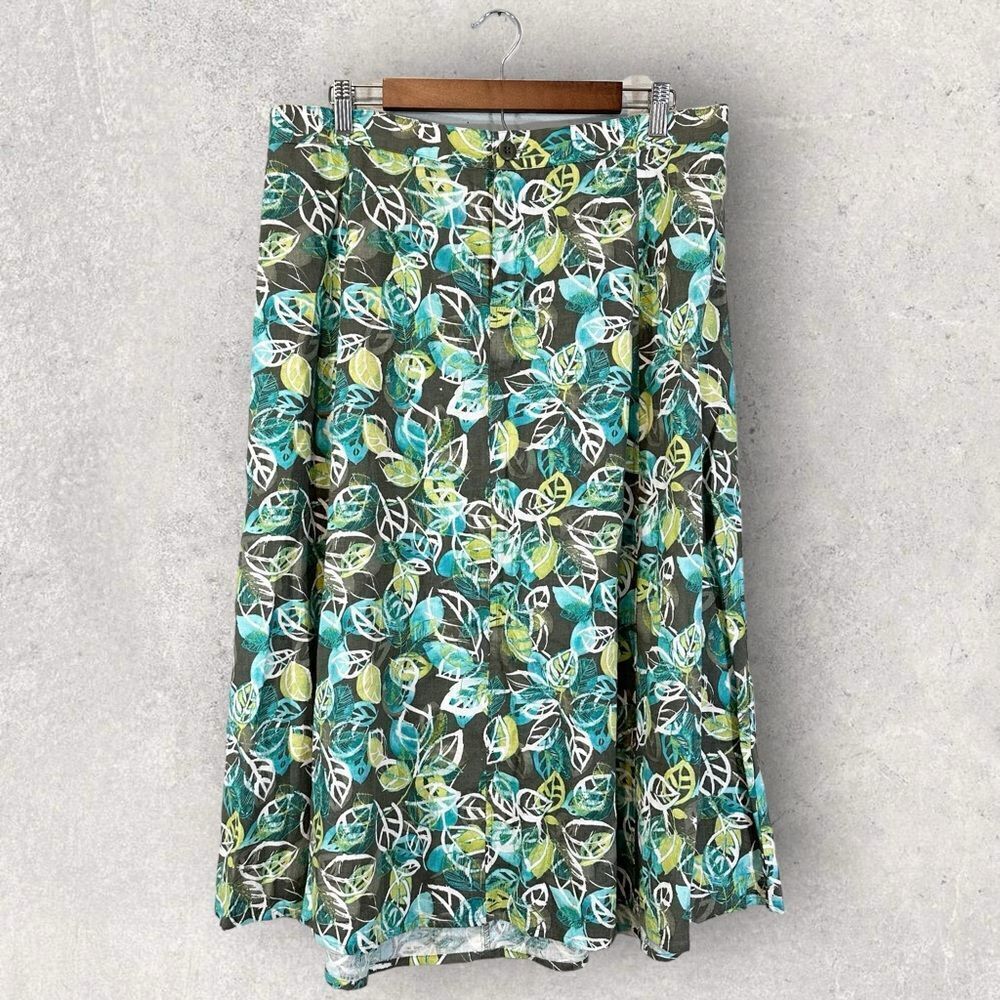 CJ Banks Linen Midi Skirt Citrus Floral Leaf Print Size 1X